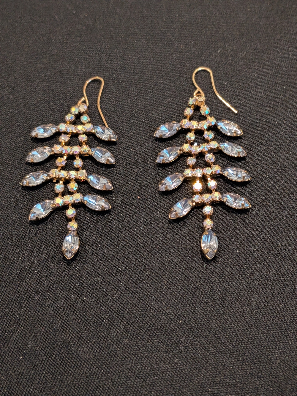 Gold-Tone Purple Leaves Crystal Drop DangleEarrings - W/ Sparkling A. B. Crystal